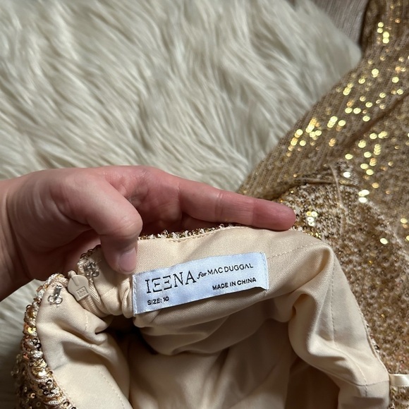 IEENA FOR MAC DUGGAL Sequined Halter Neck Belted Soft Dress In Champagne - Picture 6 of 6